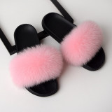 Summer Women's Outdoor Real Fox Fur Plush Flip-Flops