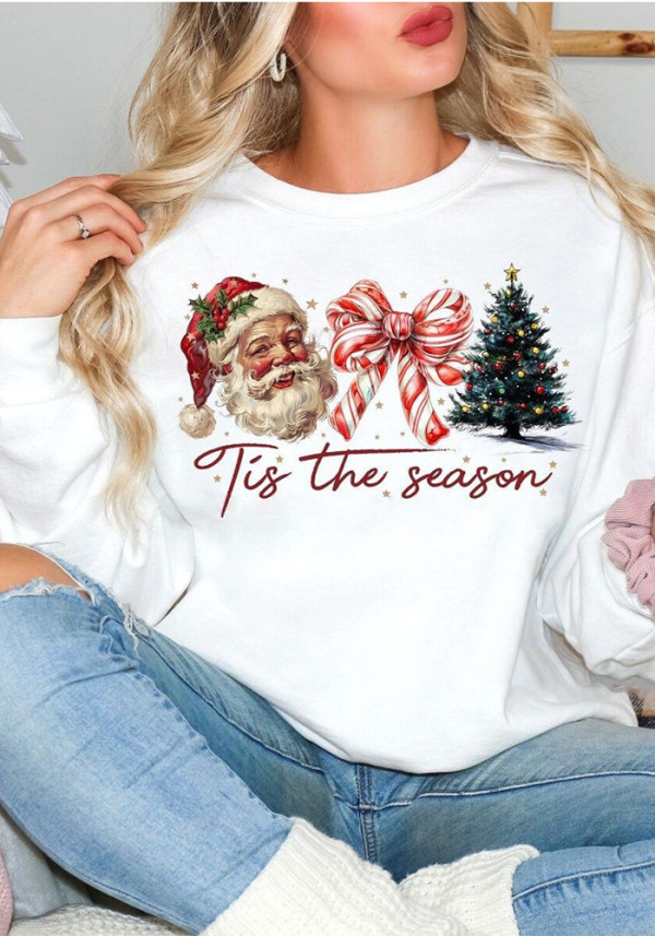 Women's Casual Christmas Holiday Round Neck Pattern Print T-shirt