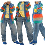 Women's Casual Multi-Color Striped Knitting Loose Coat