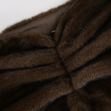 Women Side Pleated Furry Bodycon Skirt