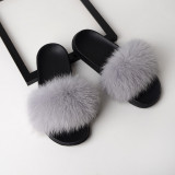 Summer Women's Outdoor Real Fox Fur Plush Flip-Flops