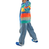 Women's Casual Multi-Color Striped Knitting Loose Coat