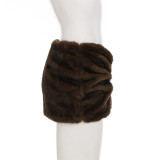 Women Side Pleated Furry Bodycon Skirt