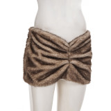 Women Side Pleated Furry Bodycon Skirt