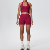 Women Seamless Halter Neck Tank Yoga Two-Piece Set