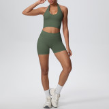 Women Seamless Halter Neck Tank Yoga Two-Piece Set