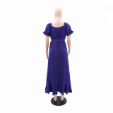 Women's Party Solid Glitter Off Shoulder Short Sleeve Slim Waist A-Line Dress
