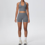 Women Seamless Halter Neck Tank Yoga Two-Piece Set