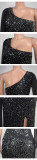 Women Sequined Irregular Slash Shoulder Hollow-Out Dress