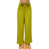 Women Metal Buckle Wide-Leg Pants