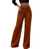 Women Metal Buckle Wide-Leg Pants