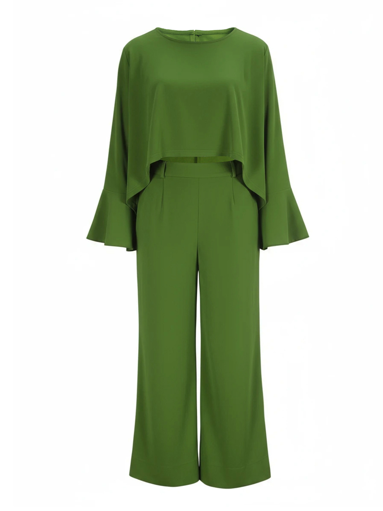 Women Autumn/Winter Irregular Bell Bottom Sleeve Top and Pants Casual Two-Piece Set