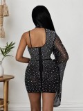 Women Mesh See-Through Sexy One-Sleeve Mini Dress
