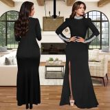 Women Lace Long-Sleeved Fishtail Bodycon Maxi Dress