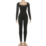 Women Autumn Solid Sexy Cutout Backless Long-Sleeved Jumpsuit