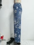 Women Floral Denim Print Wide-Leg Pants