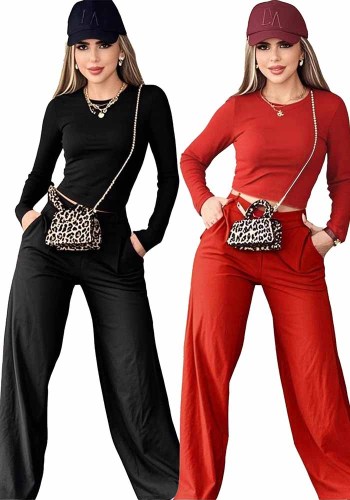 Women Autumn Casual Sporty Long-Sleeved Top and Pant Two-Piece Set