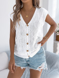 Women Spring/Summer Casual Solid Button-Up V-Neck Knitting Top Holidays Top