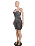 Women Rhinestone-Studded Mesh See-Through Sexy Bodycon Dress