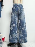 Women Floral Denim Print Wide-Leg Pants
