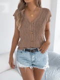 Women Spring/Summer Casual Solid Button-Up V-Neck Knitting Top Holidays Top