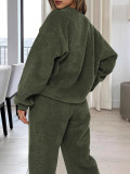 Plus Size Women Casual Solid Long-Sleeved Top and Pants Two-Piece Set