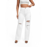 Women White Ripped Denim Trousers