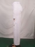 Women White Ripped Denim Trousers