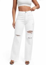 Women White Ripped Denim Trousers
