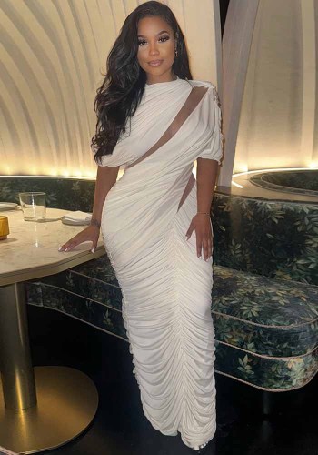 Women Autumn Irregular Pleated Patchwork Sexy Cutout Dress