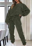 Plus Size Women Casual Solid Long-Sleeved Top and Pants Two-Piece Set