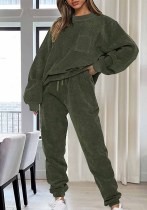 Plus Size Women Casual Solid Long-Sleeved Top and Pants Two-Piece Set