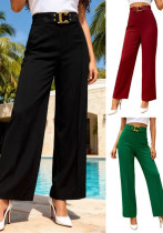 Women Metal Buckle Wide-Leg Pants