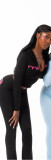 Women Autumn Solid Letter Print Short Hooded Top and Pants Two-Piece Set