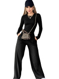Women Autumn Casual Sporty Long-Sleeved Top and Pant Two-Piece Set