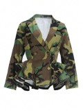Plus Size Women Military Green Long-Sleeved Top and Jacket