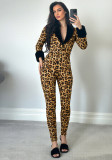 Women Winter Sexy V-neck Fur Collar Patchwork Jumpsuit