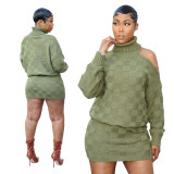 Casual plaid knit skirt set