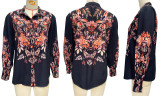 Women Casual Printed Long-Sleeved Stand Collar Shirt