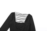 Women Autumn Solid Sexy Cutout Backless Long-Sleeved Jumpsuit