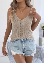 Women Spring/Summer Casual Solid Hollow-Out Sleeveless V-Neck Knitting Top Holidays Top Women Spring/Summer Casual Solid Hollow-Out Sleeveless V-Neck Knitting Top Holidays Top