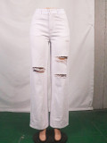 Women White Ripped Denim Trousers