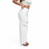 Women White Ripped Denim Trousers