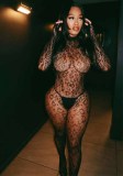 Women Leopard Print Mesh High-Neck Backless Panties Hollow-Out Sexy Bodysuit Sexy Lingerie