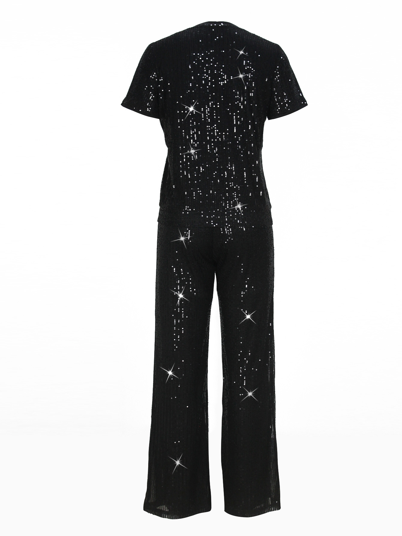 Women Elegant Long-Sleeved Round Neck Sequin Two-Piece Set