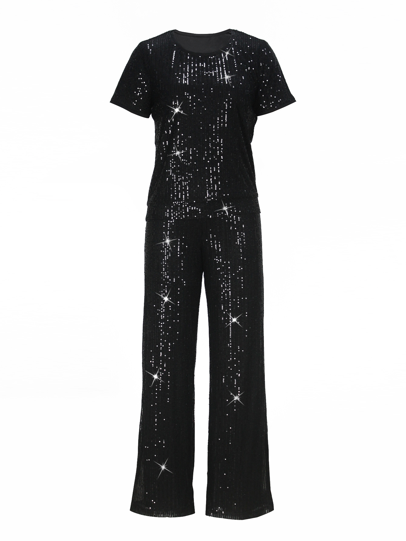 Women Elegant Long-Sleeved Round Neck Sequin Two-Piece Set