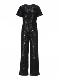 Women Elegant Long-Sleeved Round Neck Sequin Two-Piece Set