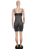 Women Rhinestone-Studded Mesh See-Through Sexy Bodycon Dress