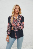 Women Casual Printed Long-Sleeved Stand Collar Shirt