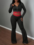 Women Solid Hooded Patchwork Lace Casual Zipper Top and Pants Two-Piece Set